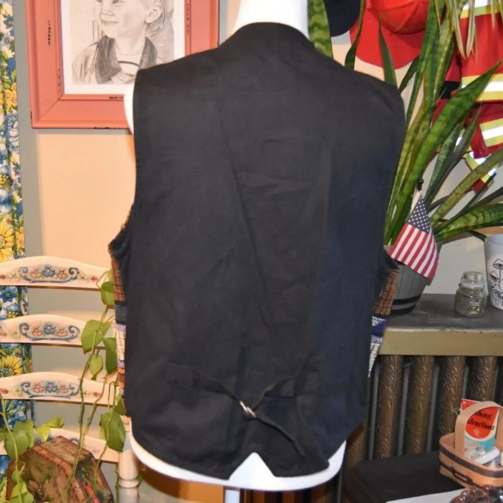 Vintage 80s Jane Ashley Boho Western Tapestry Vest Stars Cinched Back Size Med